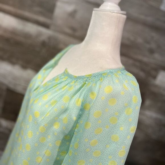 Loft green/yellow polka dot peasant blouse - M - 🙂3/$15 - Picture 3 of 8